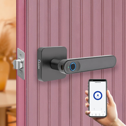LAVNA LA15 Fingerprint Handle Door Lock with Fingerprint, and Manual Key Access for Wooden Doors