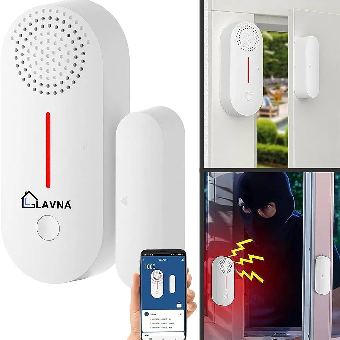 LAVNA Wi-Fi Door Sensor with Alarm for Doors or Window