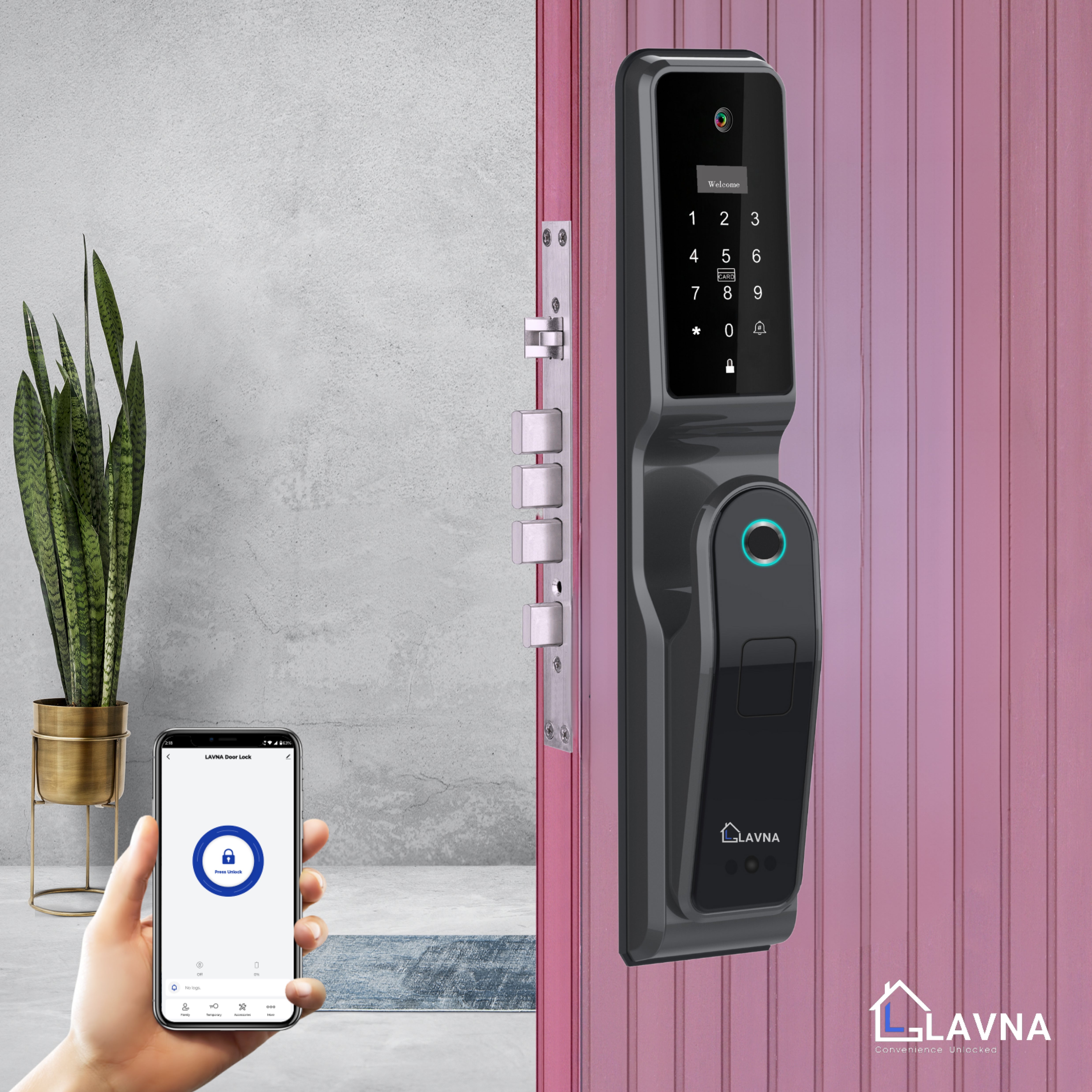 LAVNA Smart Automatic Camera Door Lock with Fingerprint, WiFi, Mobile ...