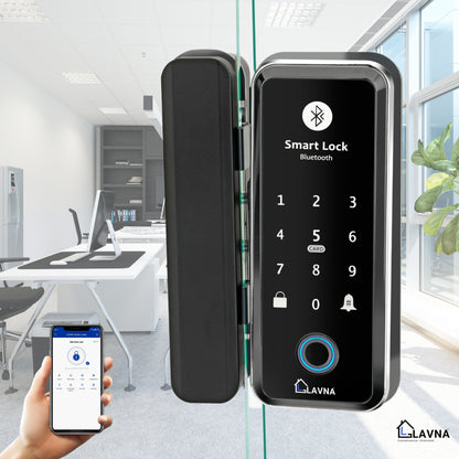 LAVNA LA5 Smart Glass Door Lock with 6 Way Access Fingerprint, Mobile App, Remote, OTP, PIN & RFID Card for (10-12 mm Glass Doors only)