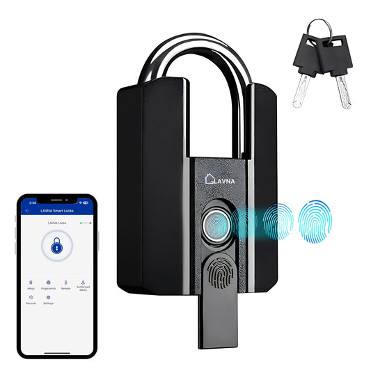 LAVNA Heavy Duty Smart Padlock with 3 Way Access Fingerprint, Mobile App & Key Ip67 Waterproof Suitable for Main Doors, Bags, Suitcase, Garage Door, Cabinet, Warehouse Doors & Shutter(LP45)